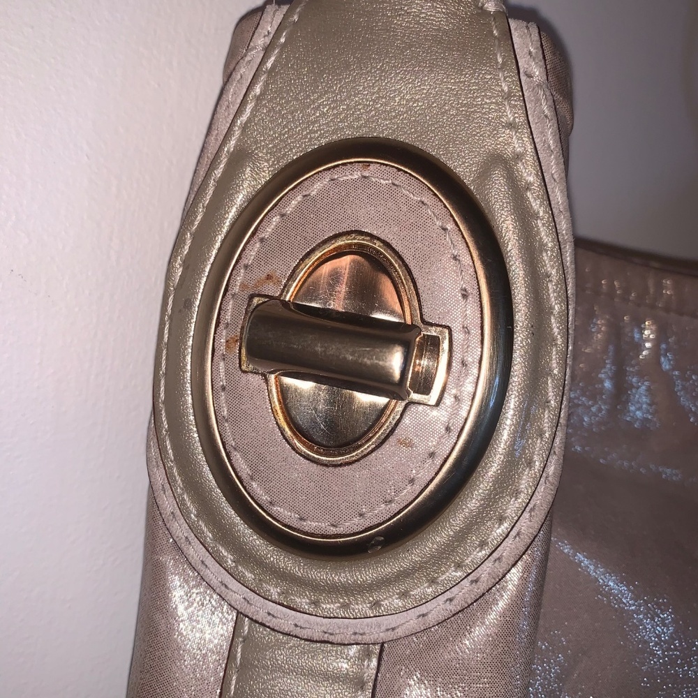 Coach Peyton Metallic Pewter Shimmer Leather Shoulder Bag - Picture 5 of 15